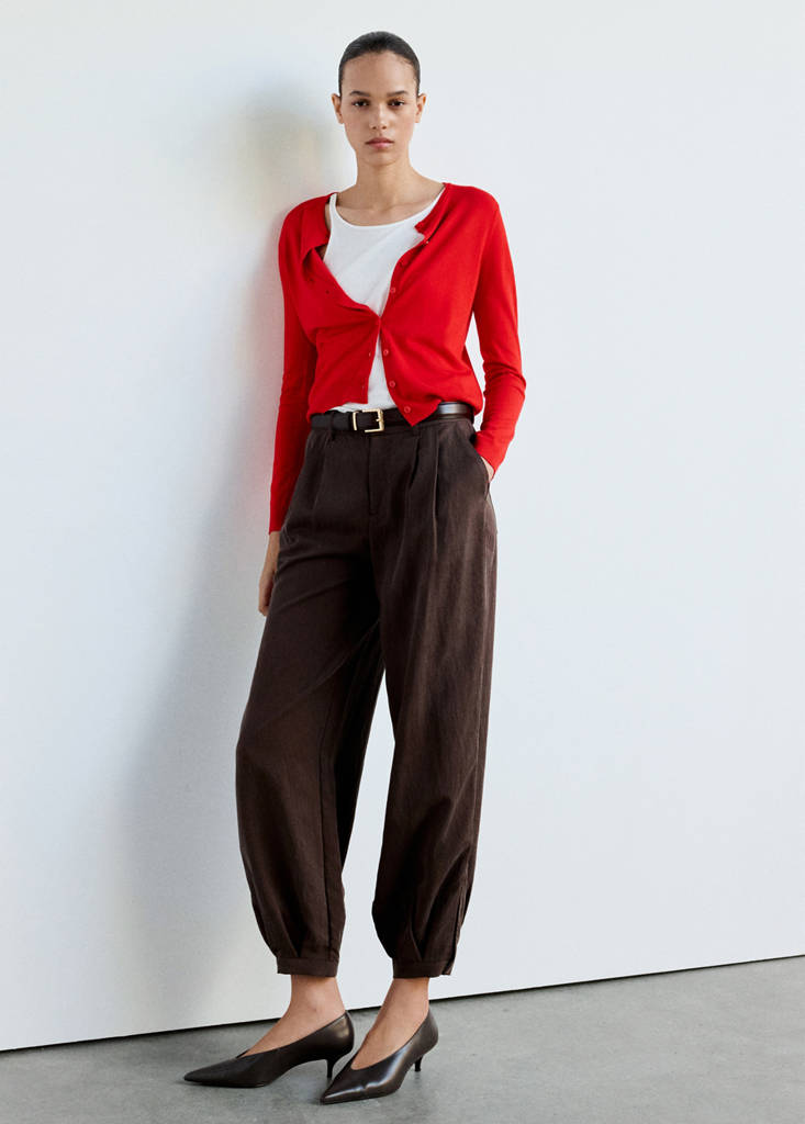 Knitted button cardigan — Red