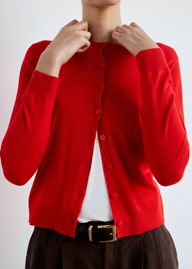 Knitted button cardigan — Red