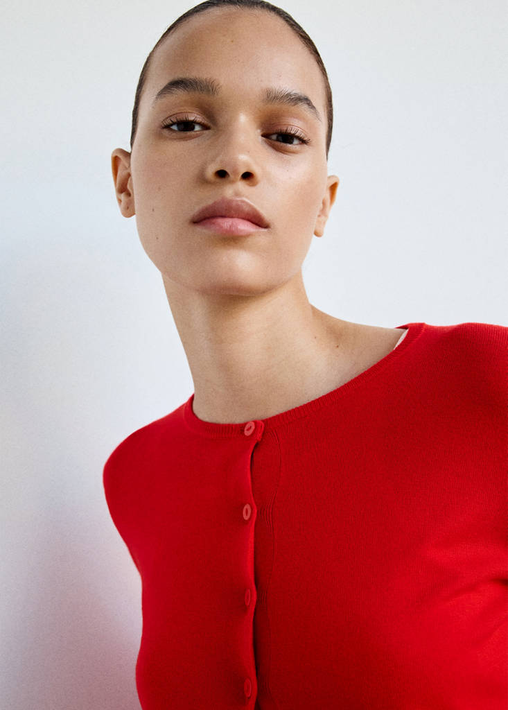 Knitted button cardigan — Red