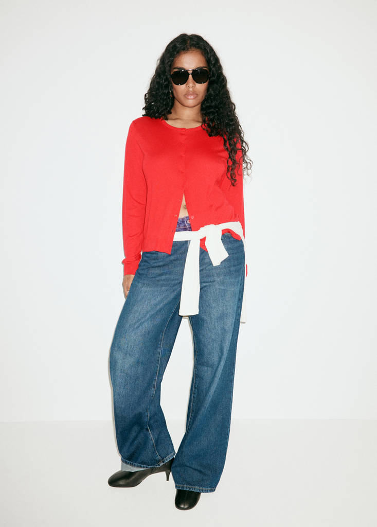 Knitted button cardigan — Red