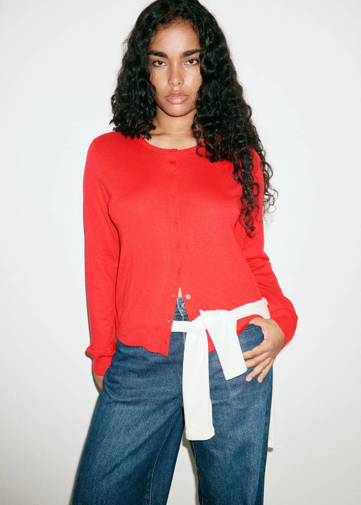 Knitted button cardigan — Red