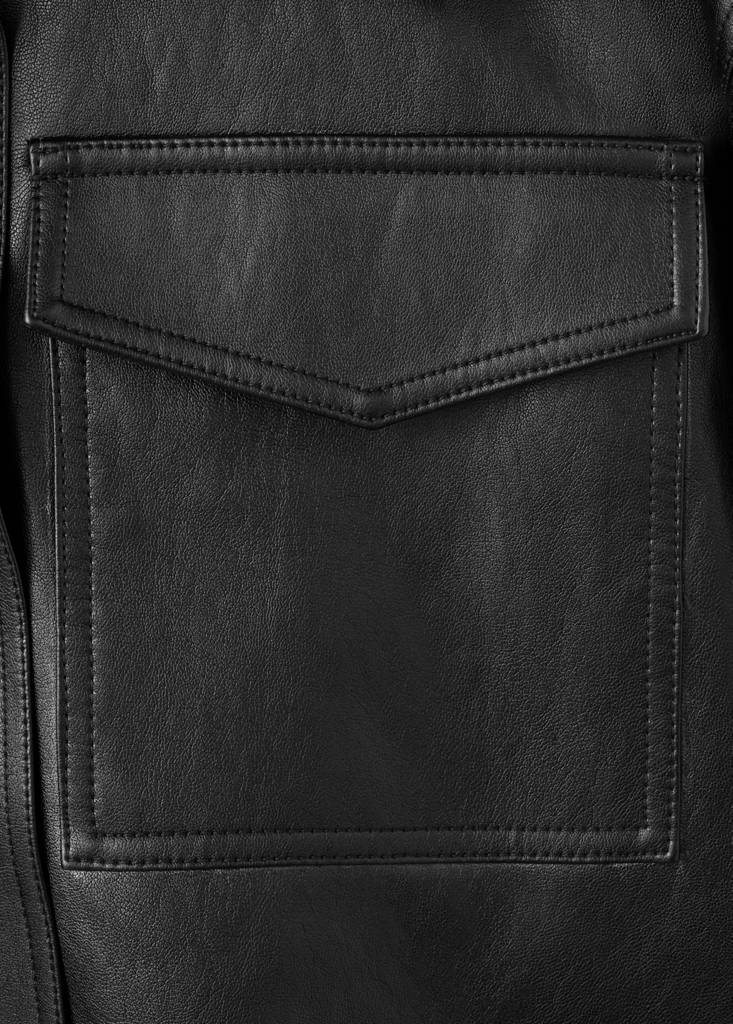 Faux leather jacket with ribbed collar — Black