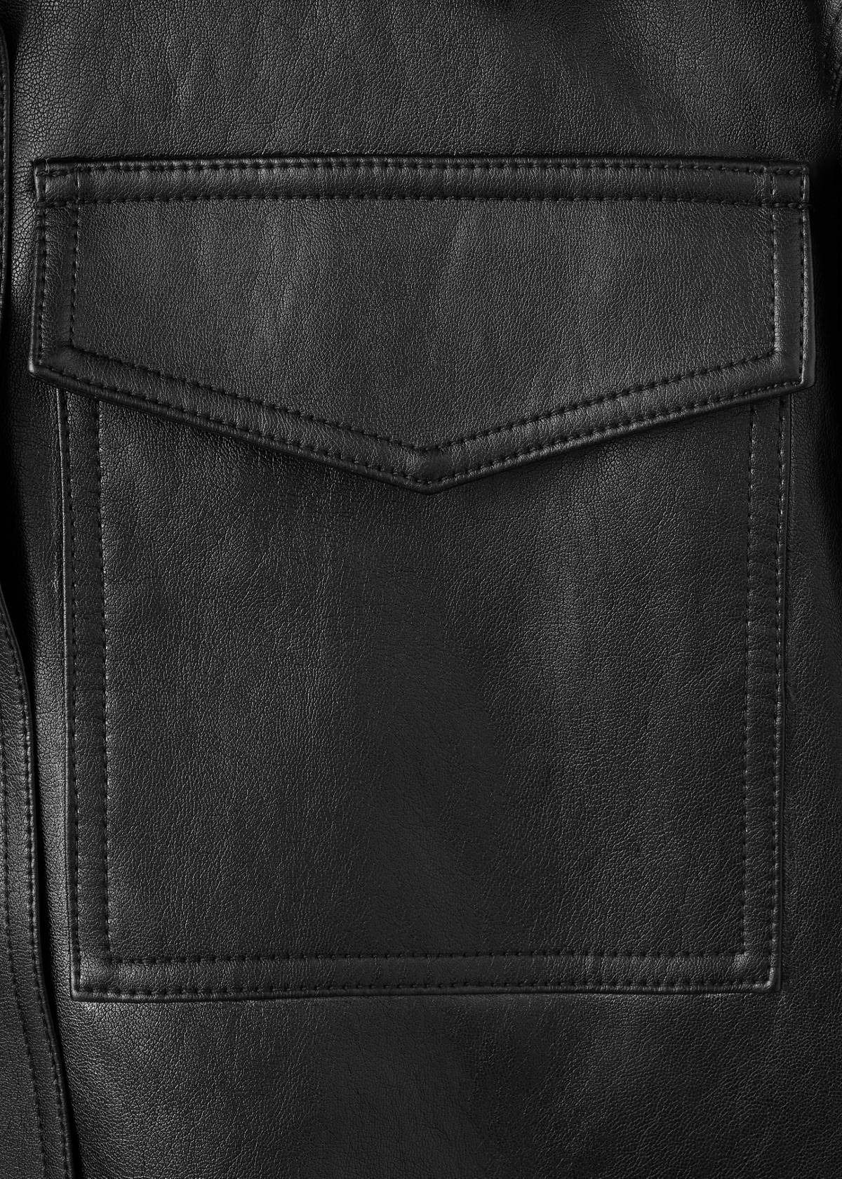 Faux leather jacket with ribbed collar — Black