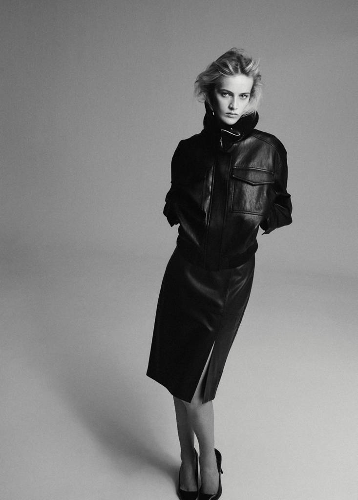 Faux leather jacket with ribbed collar — Black