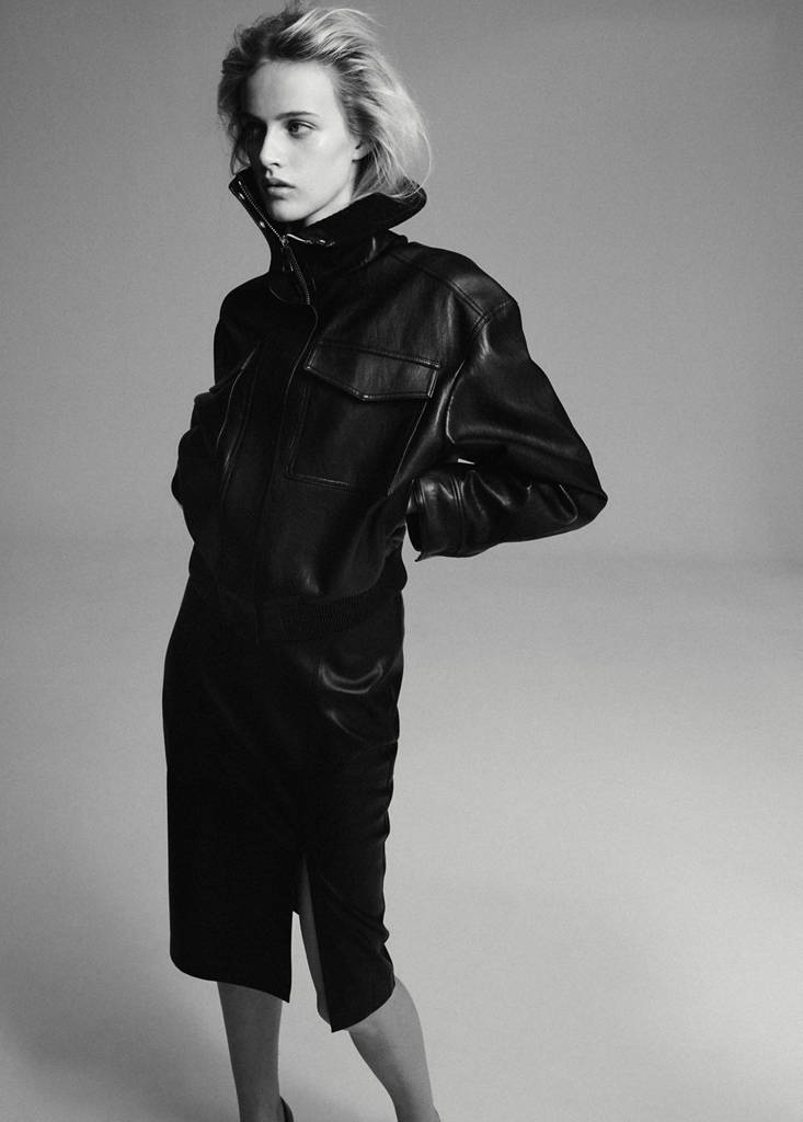 Faux leather jacket with ribbed collar — Black