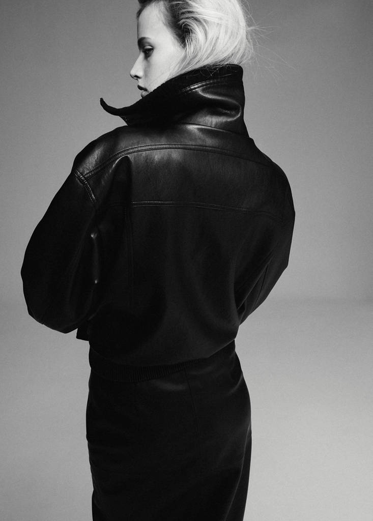 Faux leather jacket with ribbed collar — Black