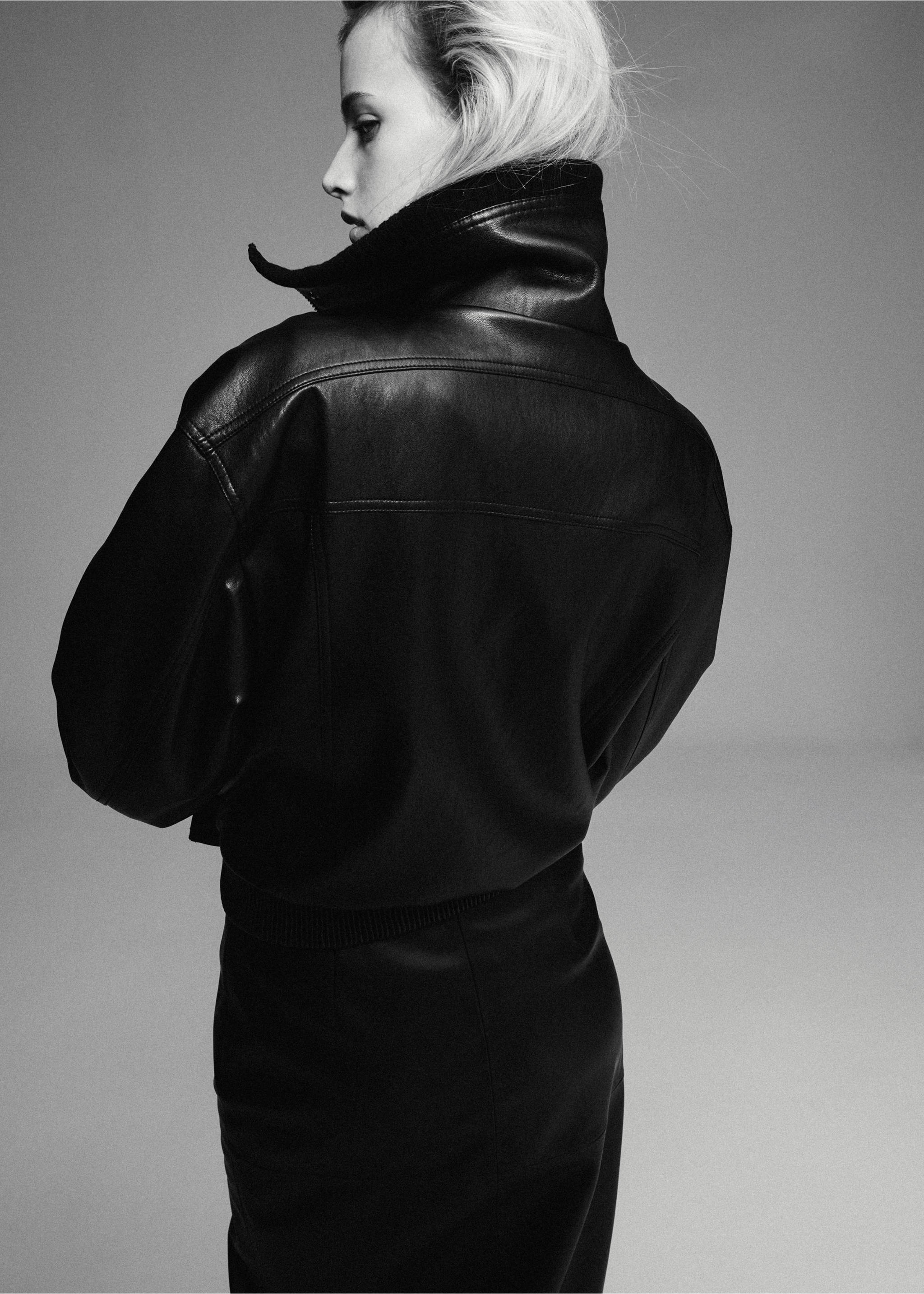 Chaqueta efecto piel cuello canalé - Reverso del artículo, Negro. Ref: 37055843-01.