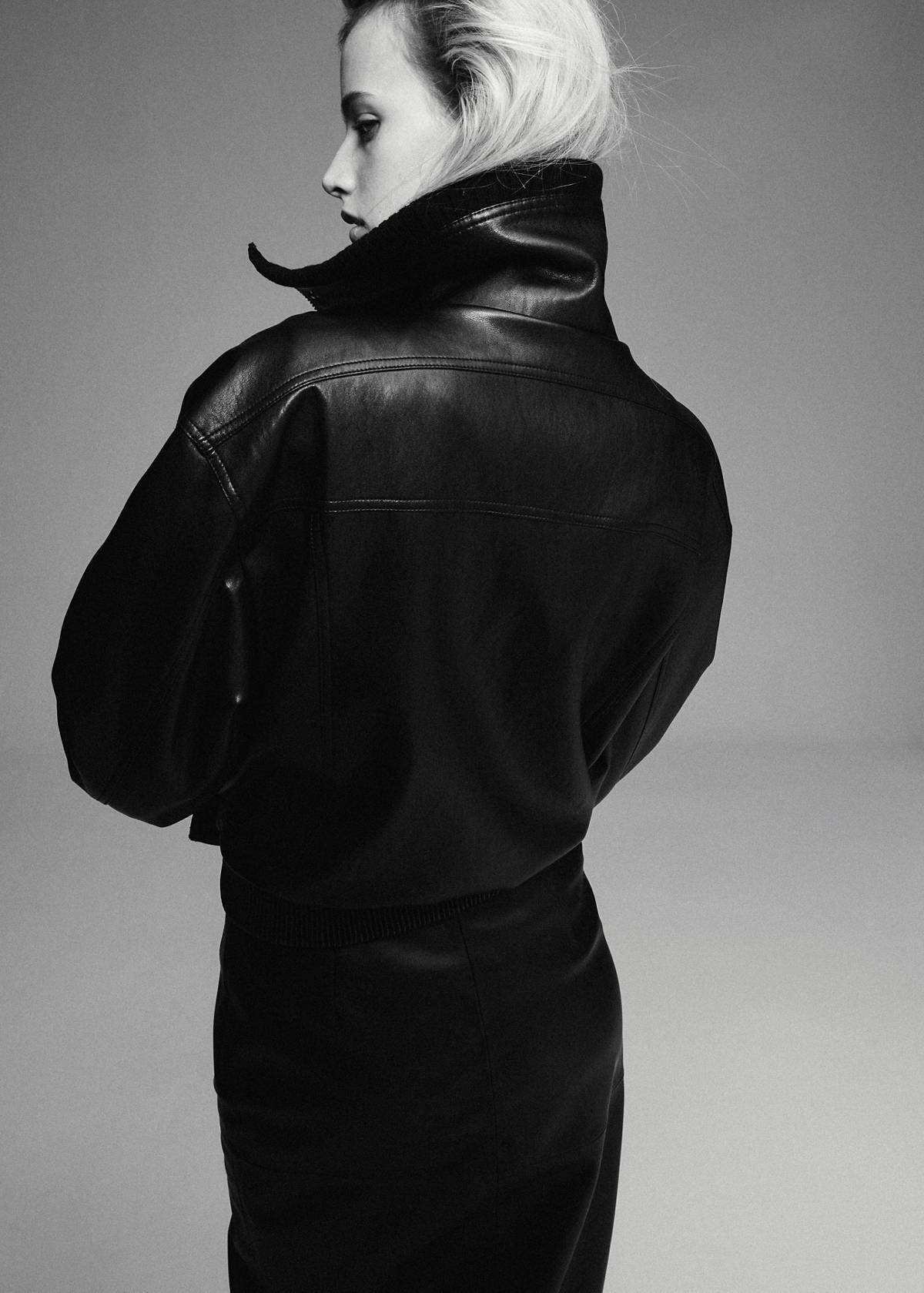 Faux leather jacket with ribbed collar — Black