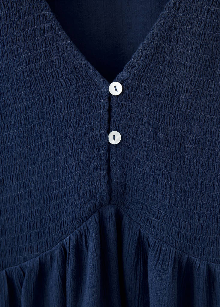 Textured V-neck blouse — Navy