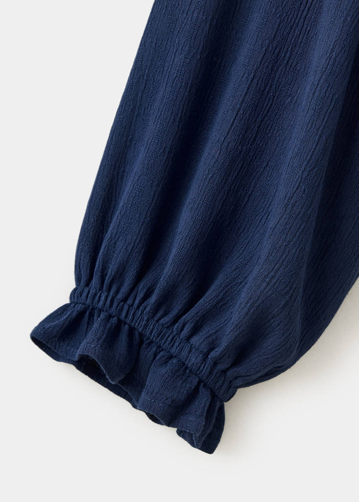 Textured V-neck blouse — Navy