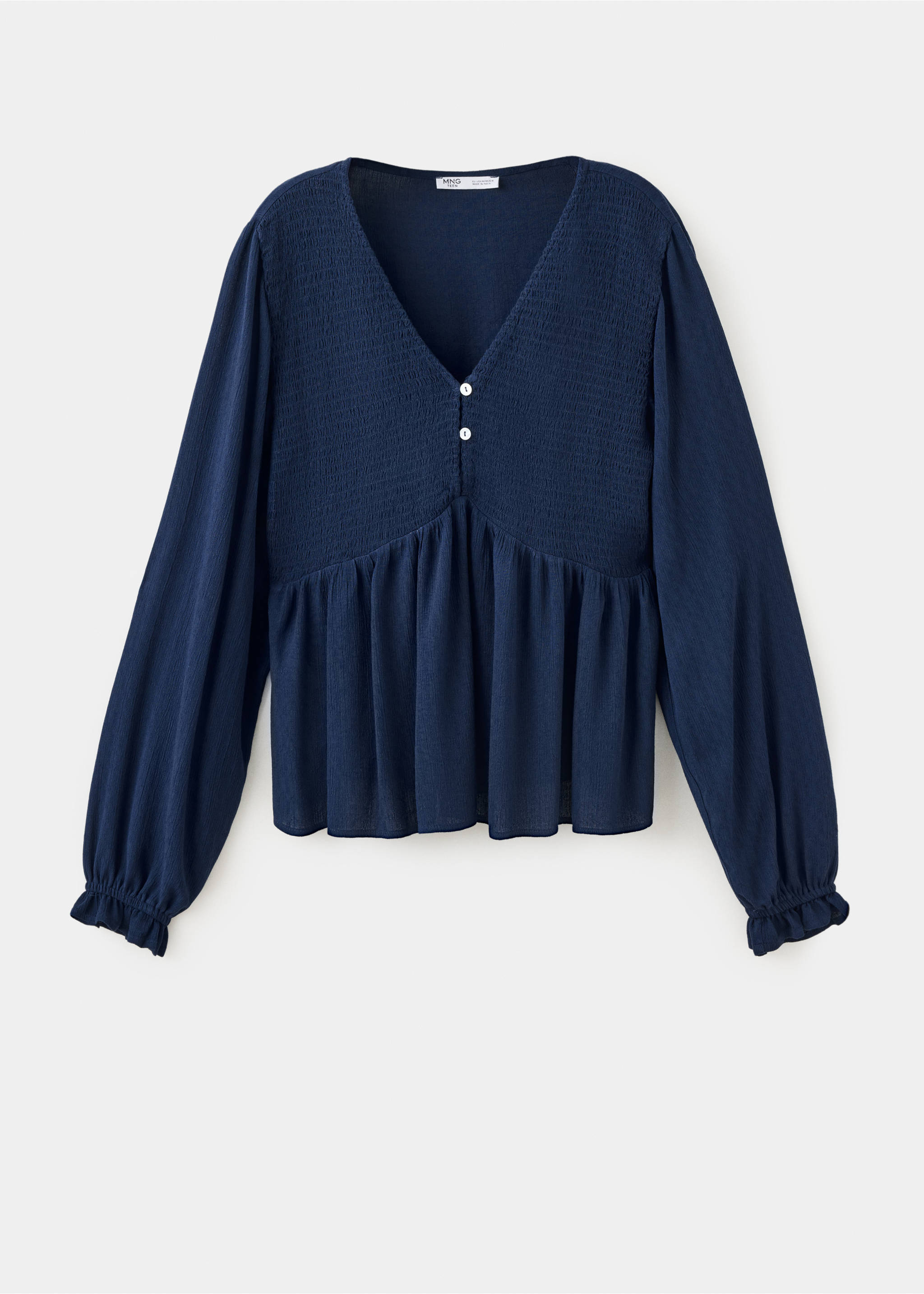 Blouse texturée col V - Article sans modèle, Bleu marine. Ref: 37055844-00.