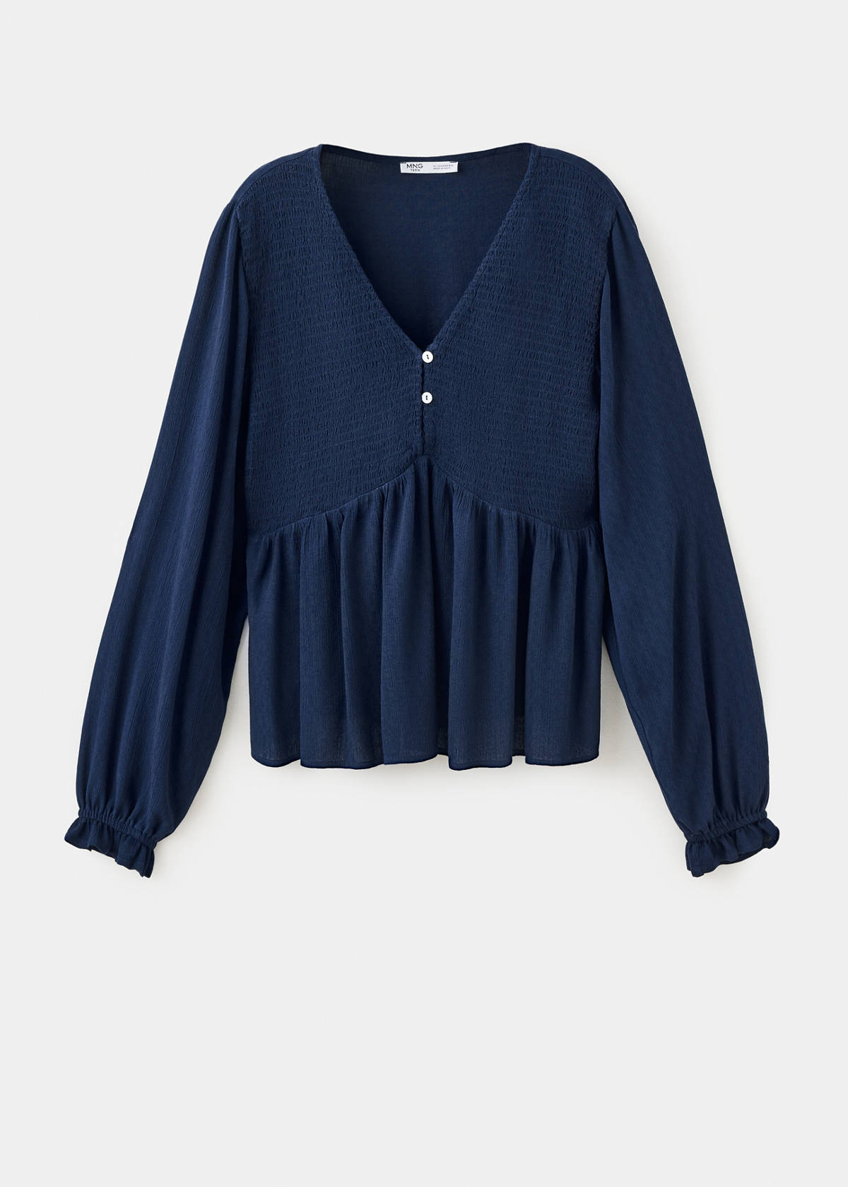Textured V-neck blouse — Navy