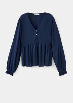 Textured V-neck blouse — Navy 5