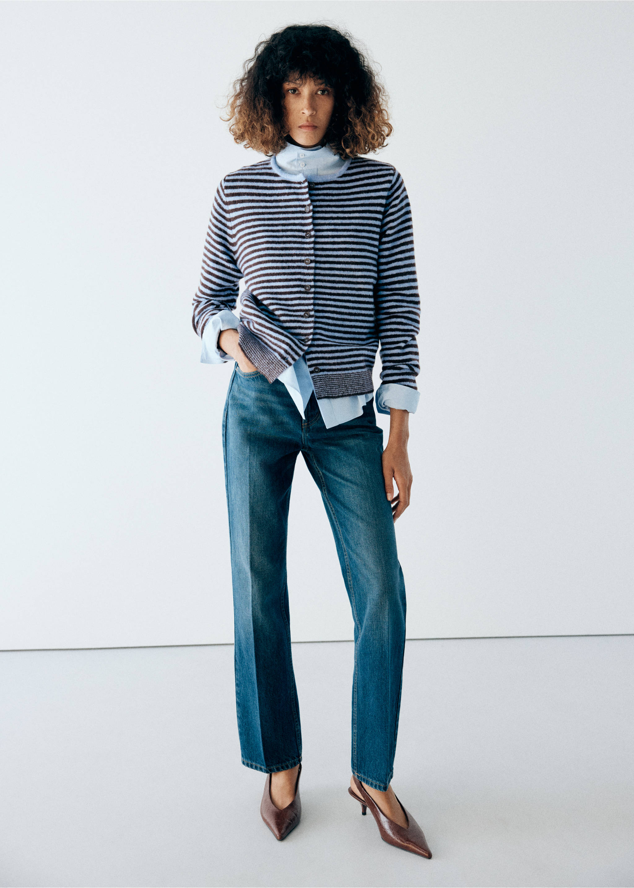 Striped cardigan scarf - General plane, Sky Blue. Ref: 37055848-00.