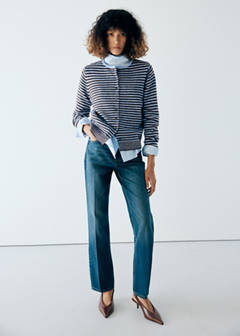 Striped cardigan with detachable scarf — Sky Blue 2