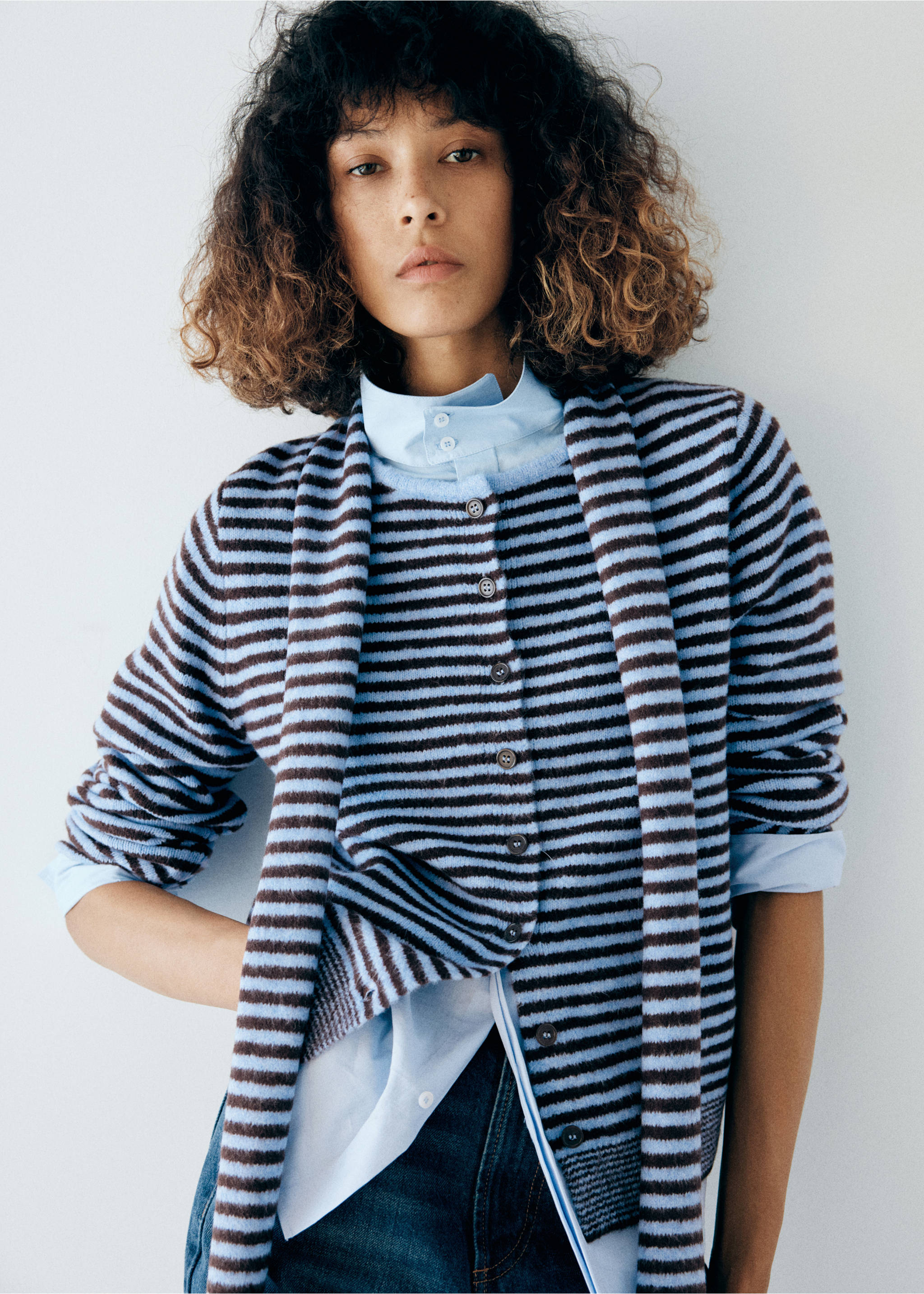 Striped cardigan scarf - Medium plane, Sky Blue. Ref: 37055848-00.