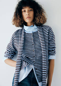 Striped cardigan with detachable scarf — Sky Blue 1