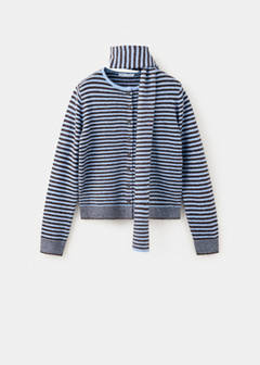 Striped cardigan with detachable scarf — Sky Blue 4