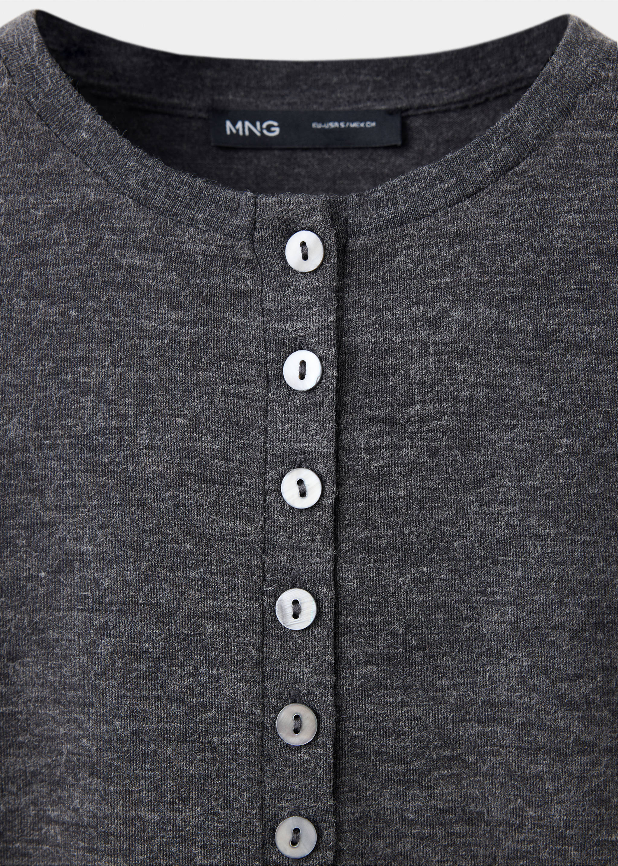 Buttoned knit sweater - Details of the article 8, Grey. Ref: 37055851-00.