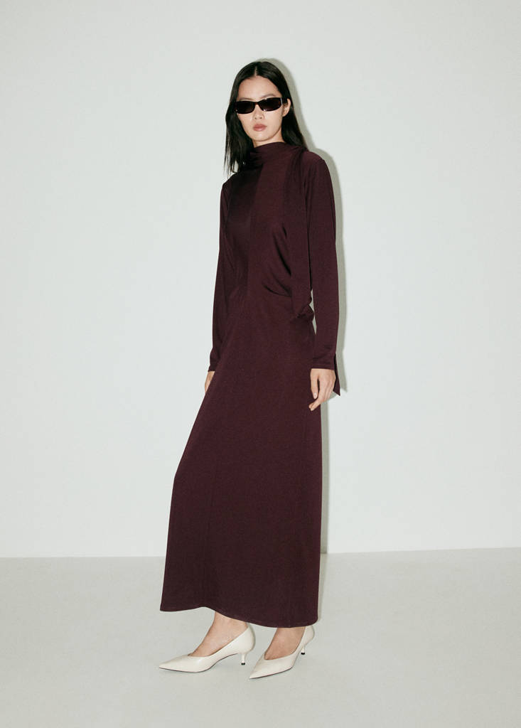 Ruched side knitted dress — Burgundy