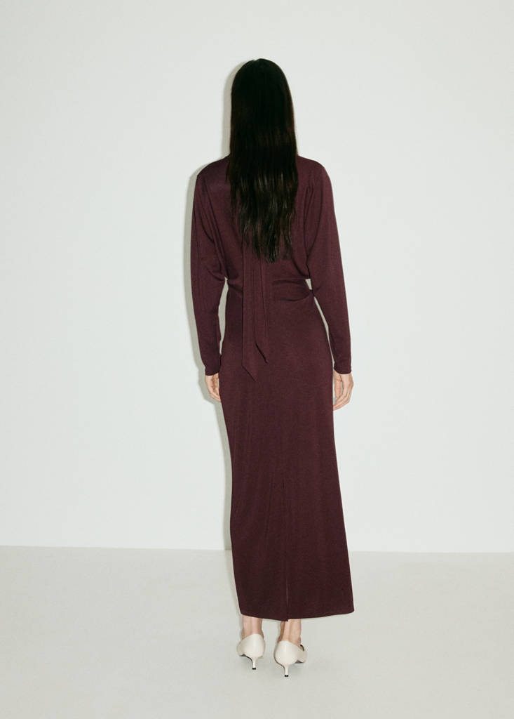 Ruched side knitted dress — Burgundy