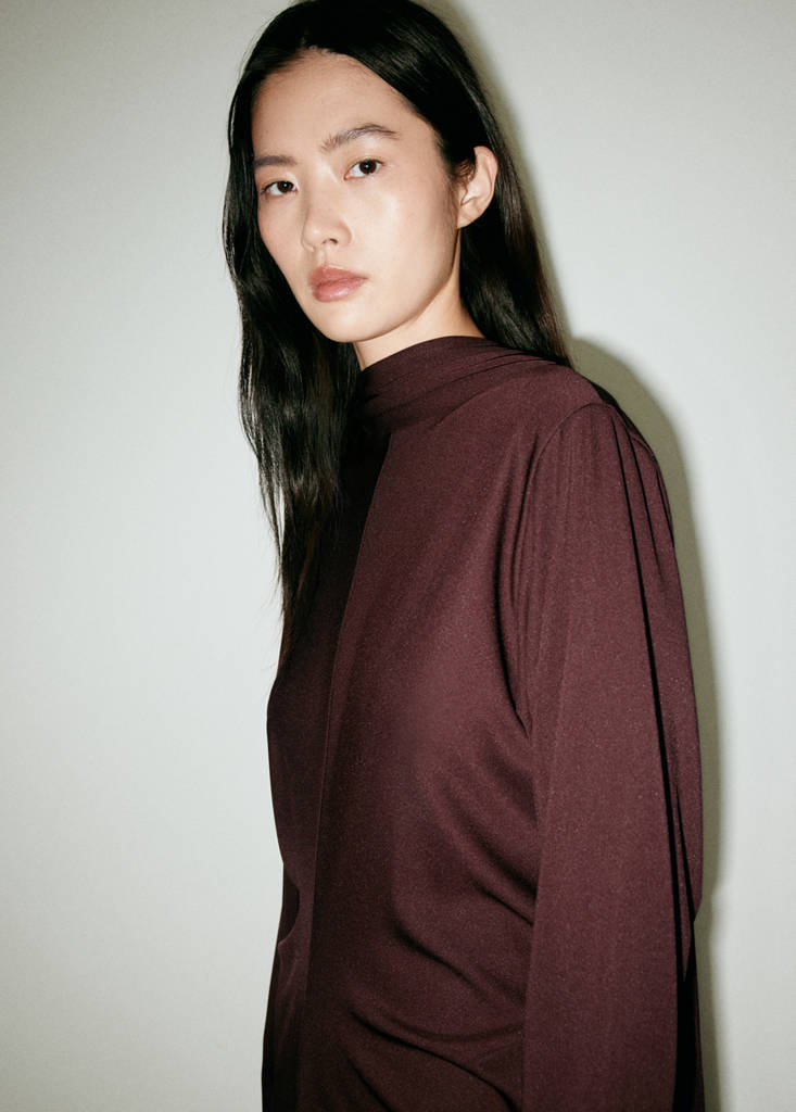 Ruched side knitted dress — Burgundy