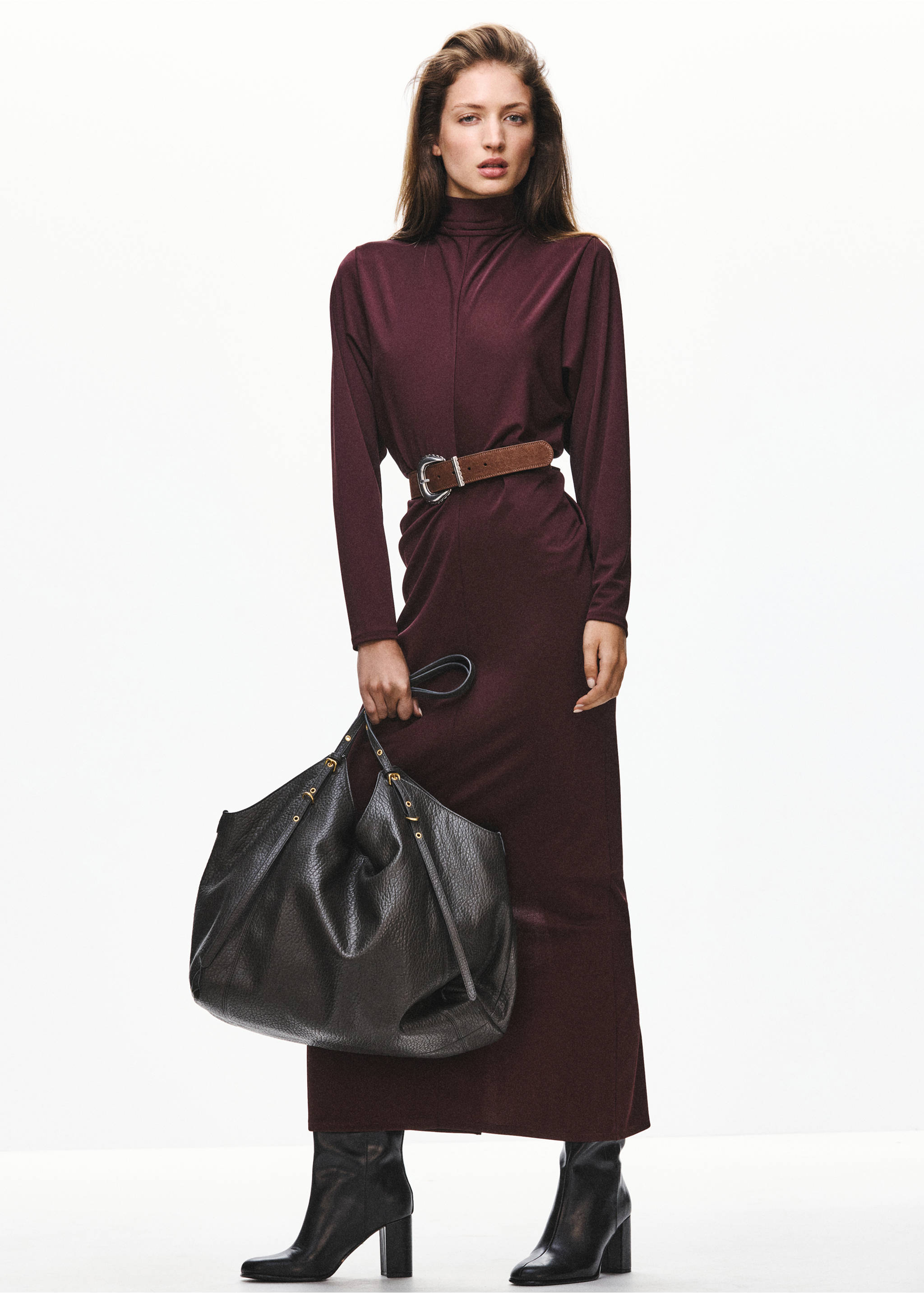 Ruched side knitted dress - General plane, Burgundy. Ref: 37055852-01.
