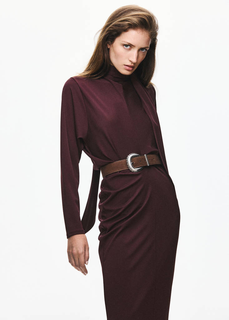 Ruched side knitted dress — Burgundy