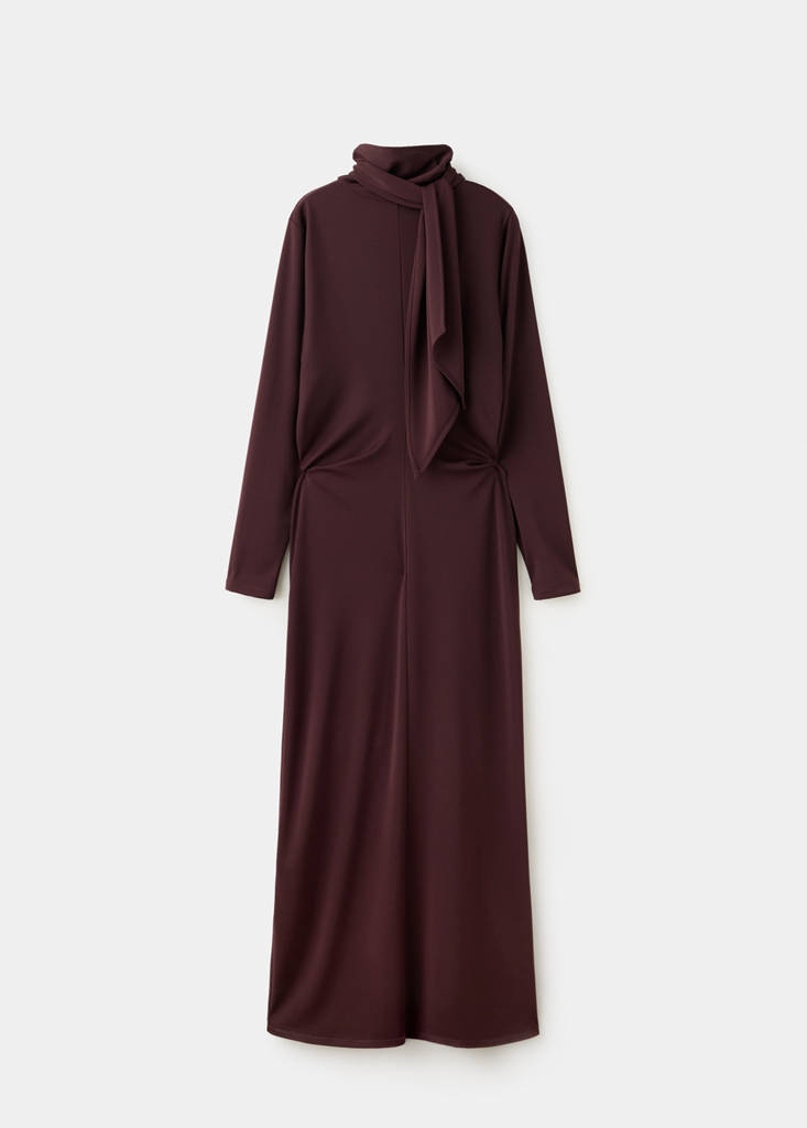 Ruched side knitted dress — Burgundy