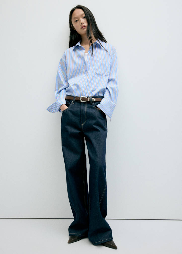 Striped straight shirt — Brown