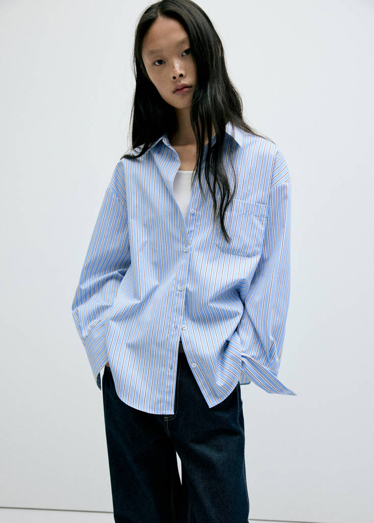 Striped straight shirt — Brown