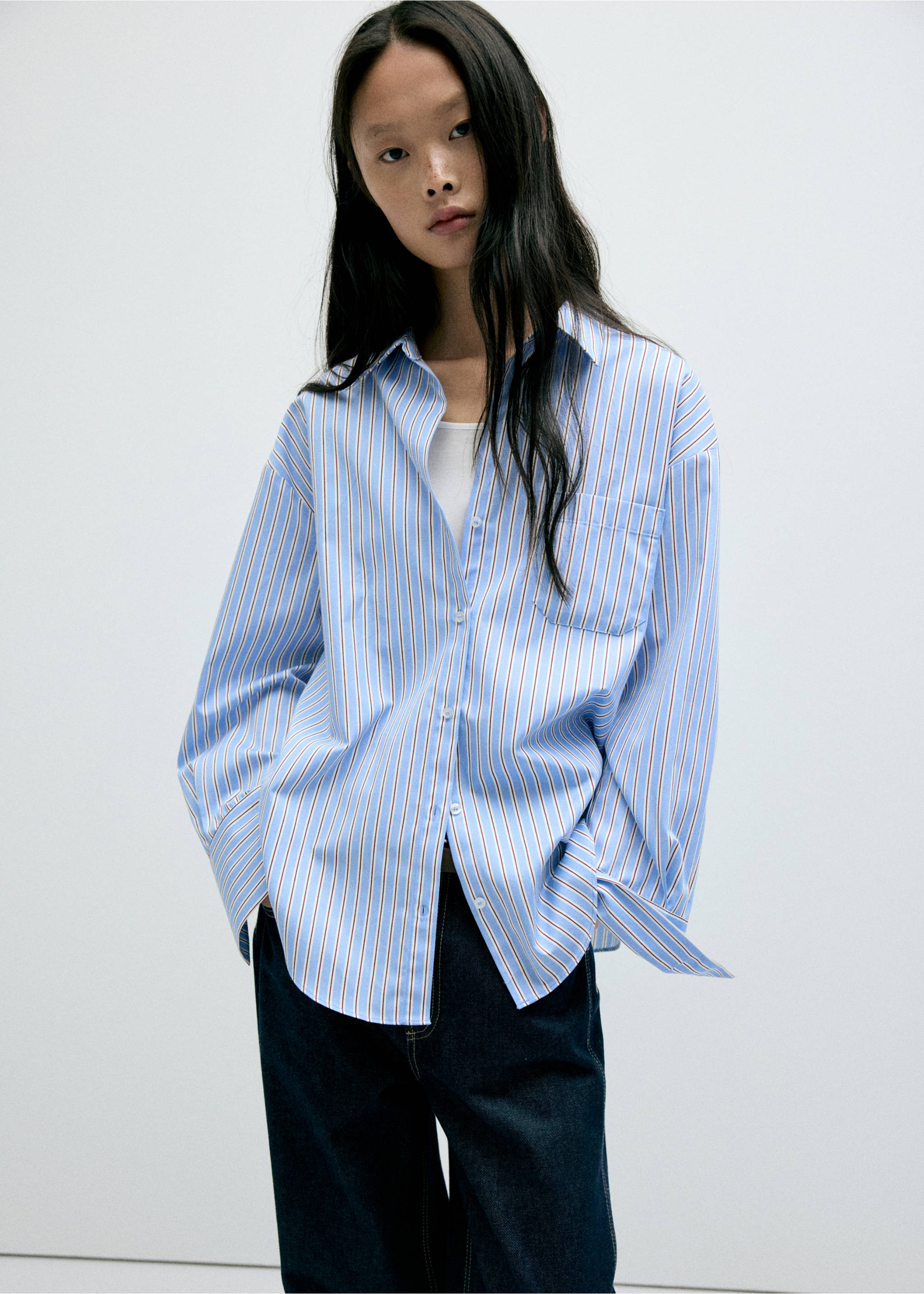 Striped straight shirt - Medium plane, Brown. Ref: 37055854-00.