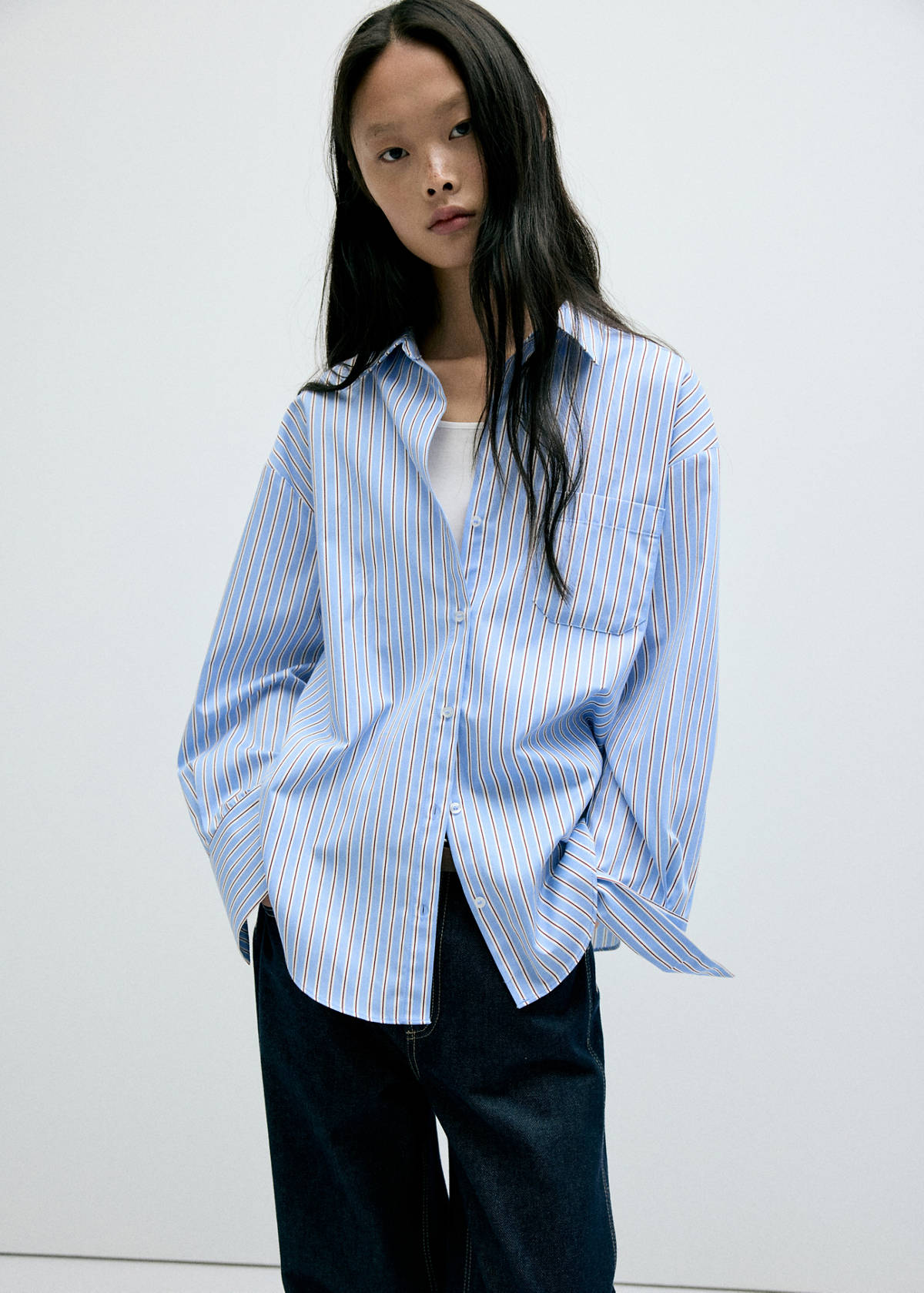 Striped straight shirt — Brown