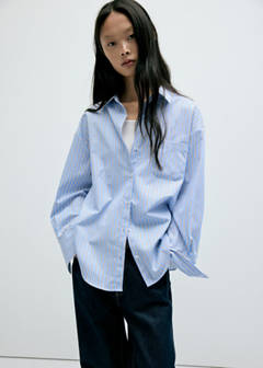 Striped straight shirt — Brown 1
