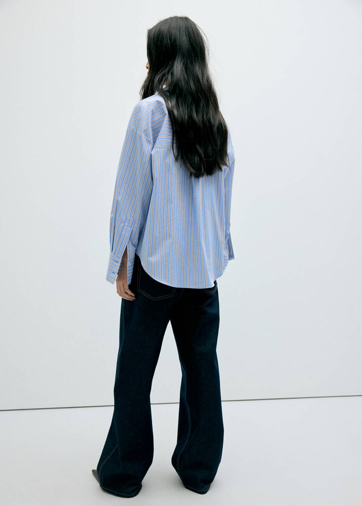Striped straight shirt — Brown