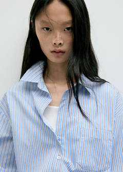 Striped straight shirt — Brown 4