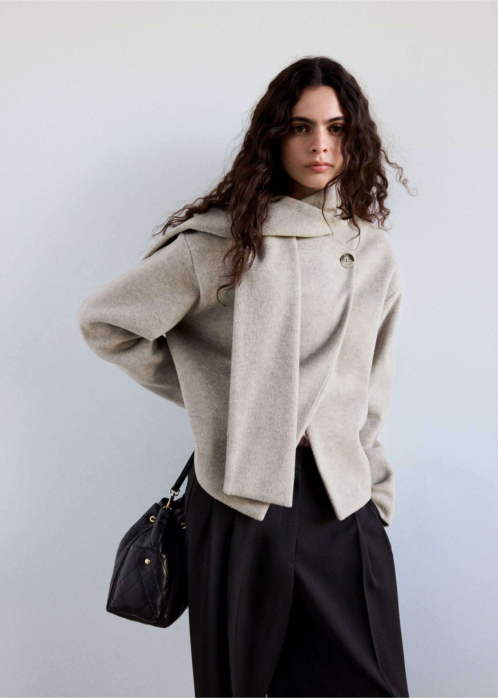 Scarf-collar cloth jacket - Medium plane, Medium Brown. Ref: 37055855-00.