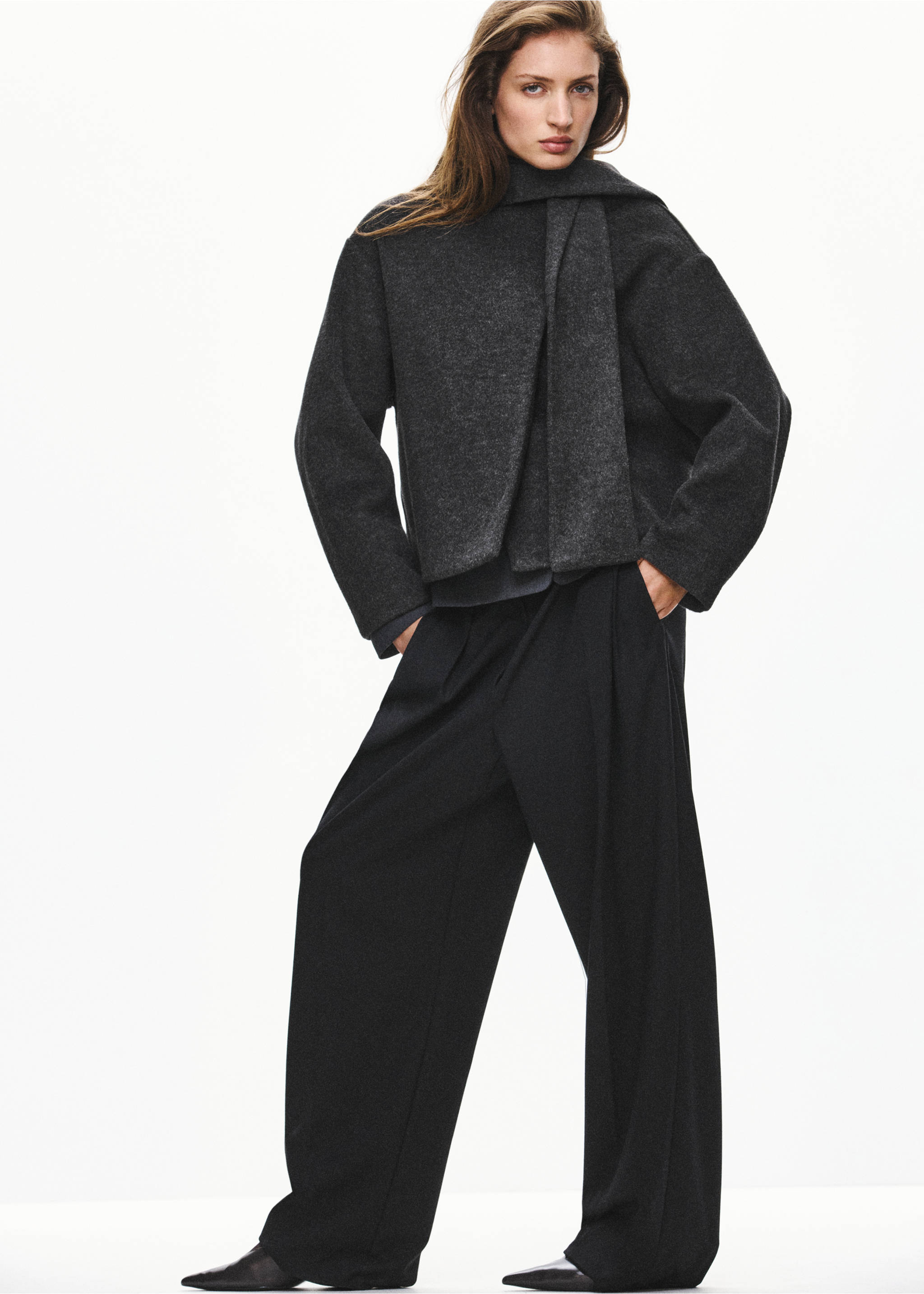 Scarf-collar cloth jacket - General plane, Dark Heather Grey. Ref: 37055855-00.