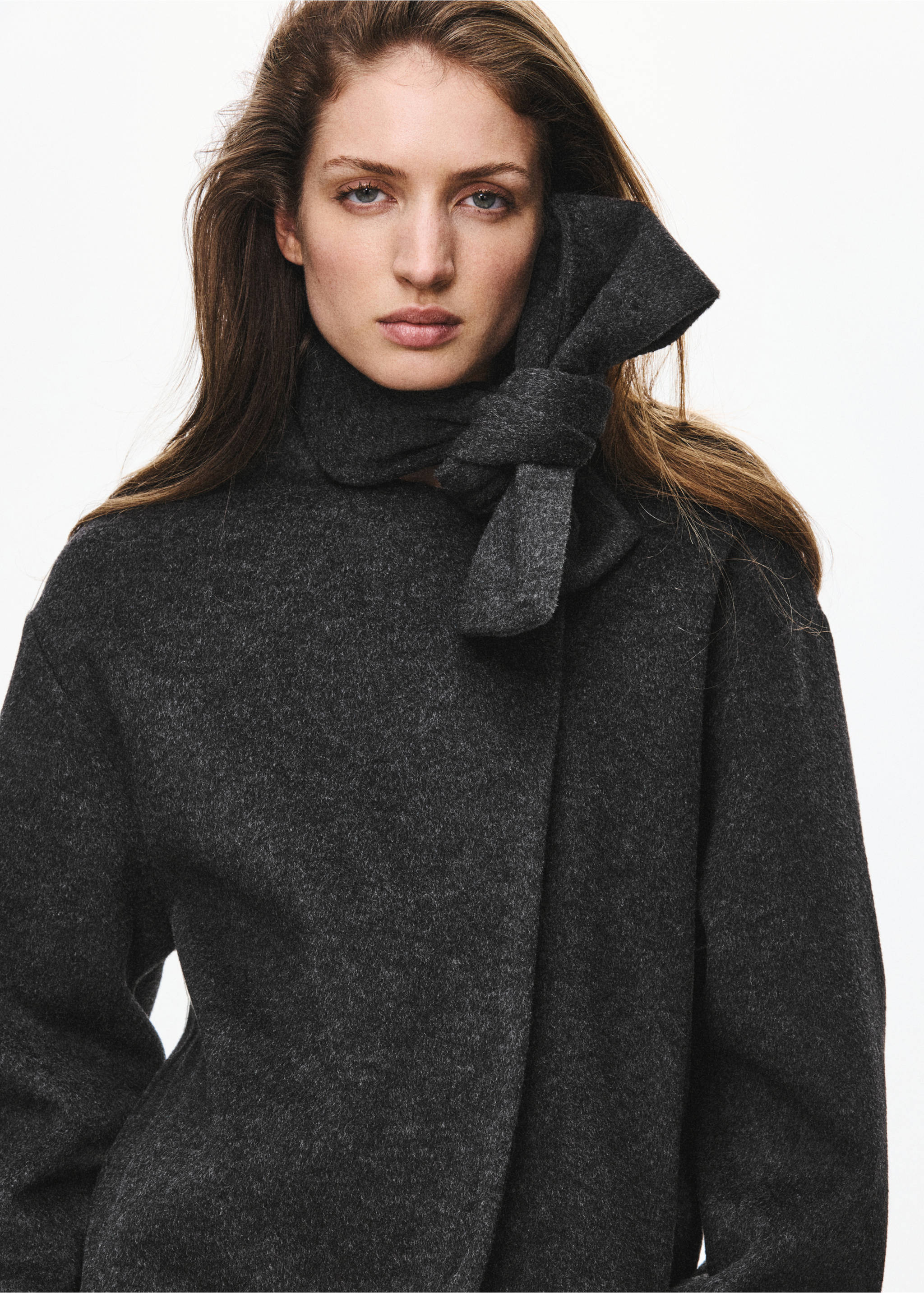 Scarf-collar cloth jacket - Medium plane, Dark Heather Grey. Ref: 37055855-00.