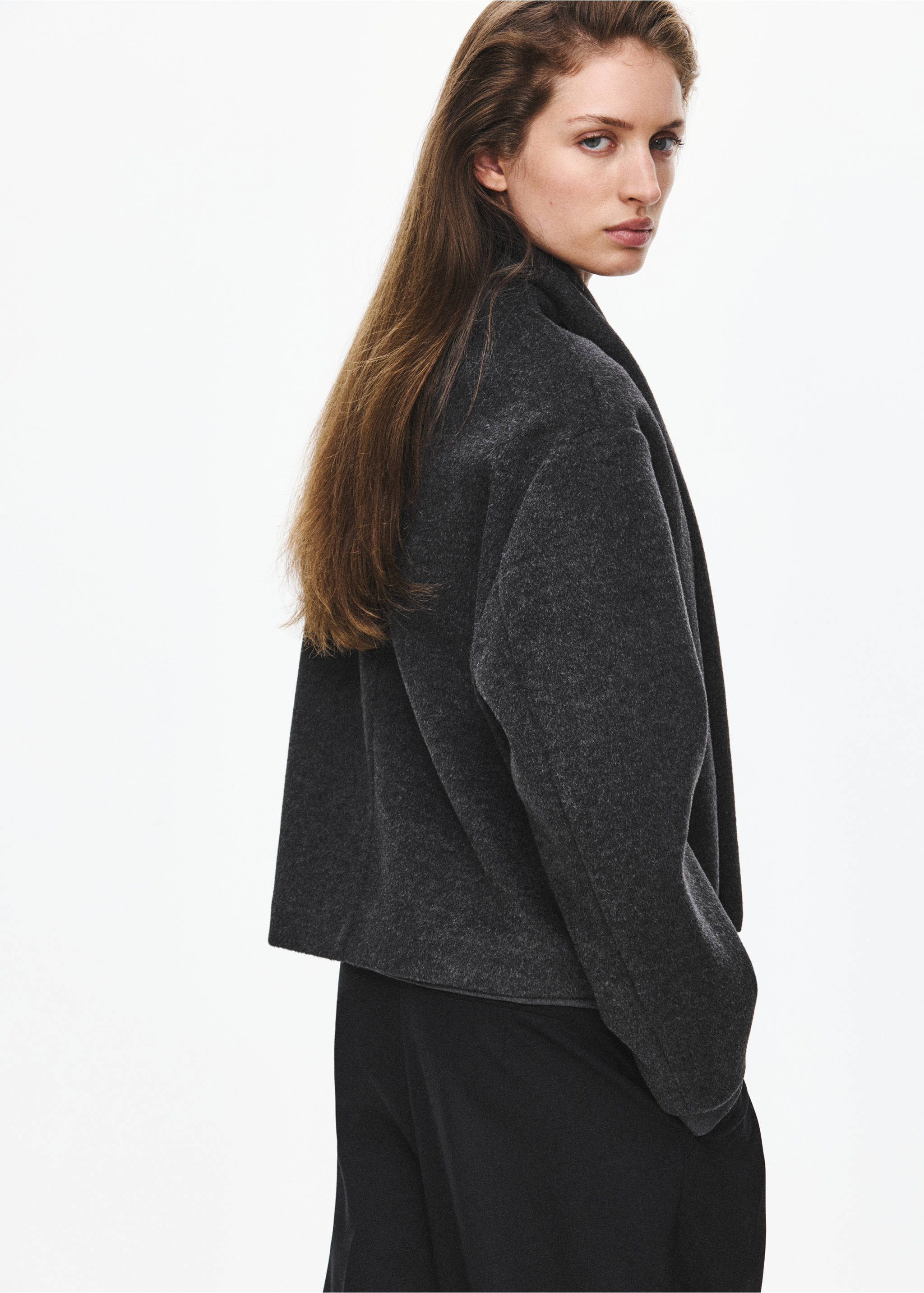 Scarf-collar cloth jacket - Reverse of the article, Dark Heather Grey. Ref: 37055855-00.