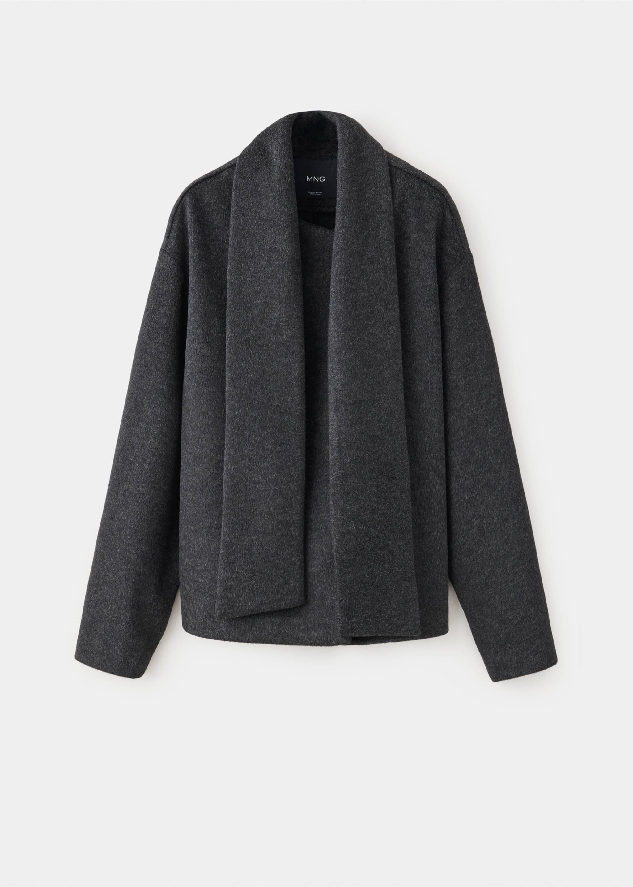 Scarf-collar cloth jacket - Article without model, Dark Heather Grey. Ref: 37055855-00.
