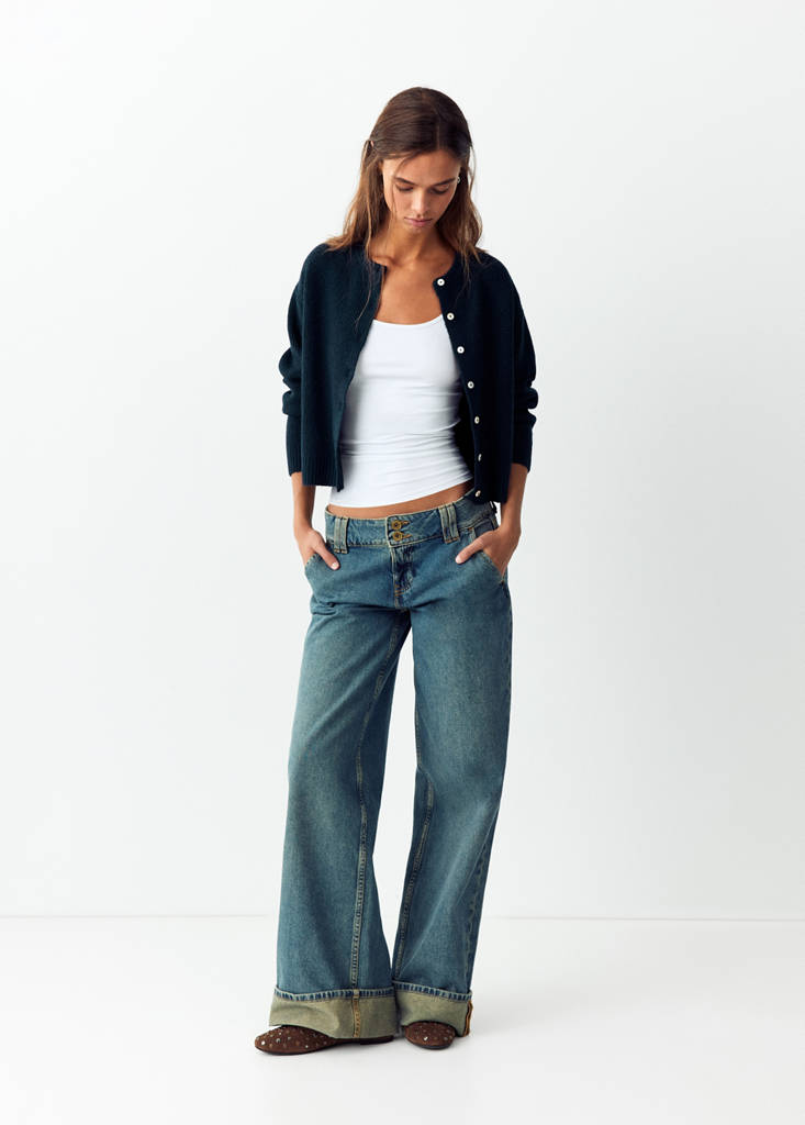 Ribbed buttoned cardigan — Navy