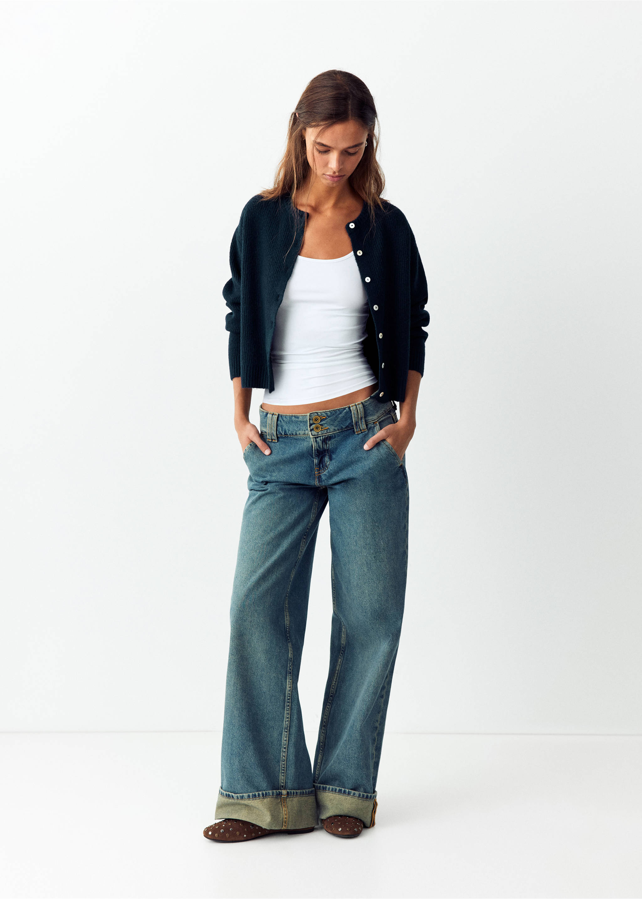 Ribbed buttoned cardigan - General plane, Navy. Ref: 37055857-00.