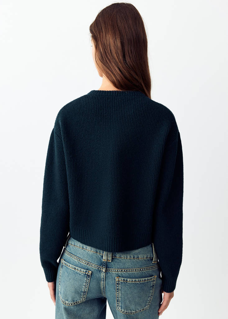 Ribbed buttoned cardigan — Navy