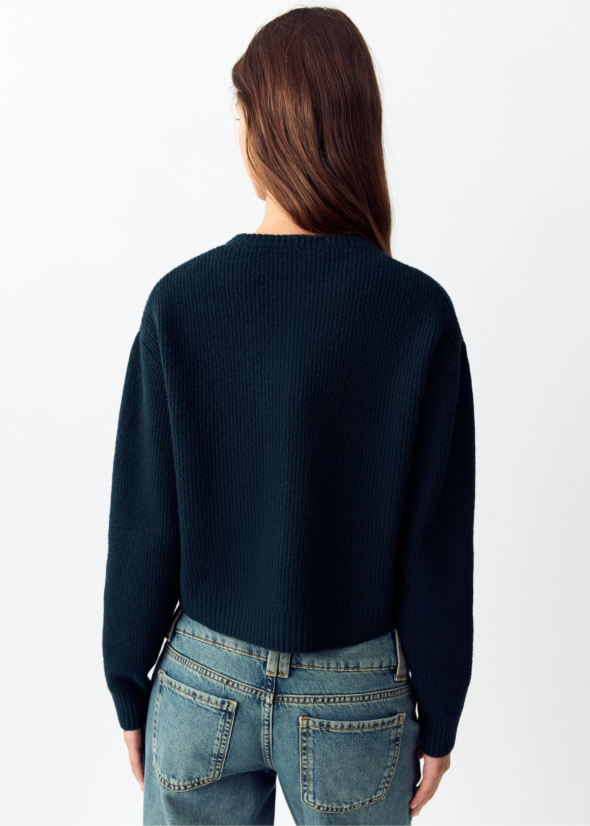 Ribbed buttoned cardigan - Reverse of the article, Navy. Ref: 37055857-00.