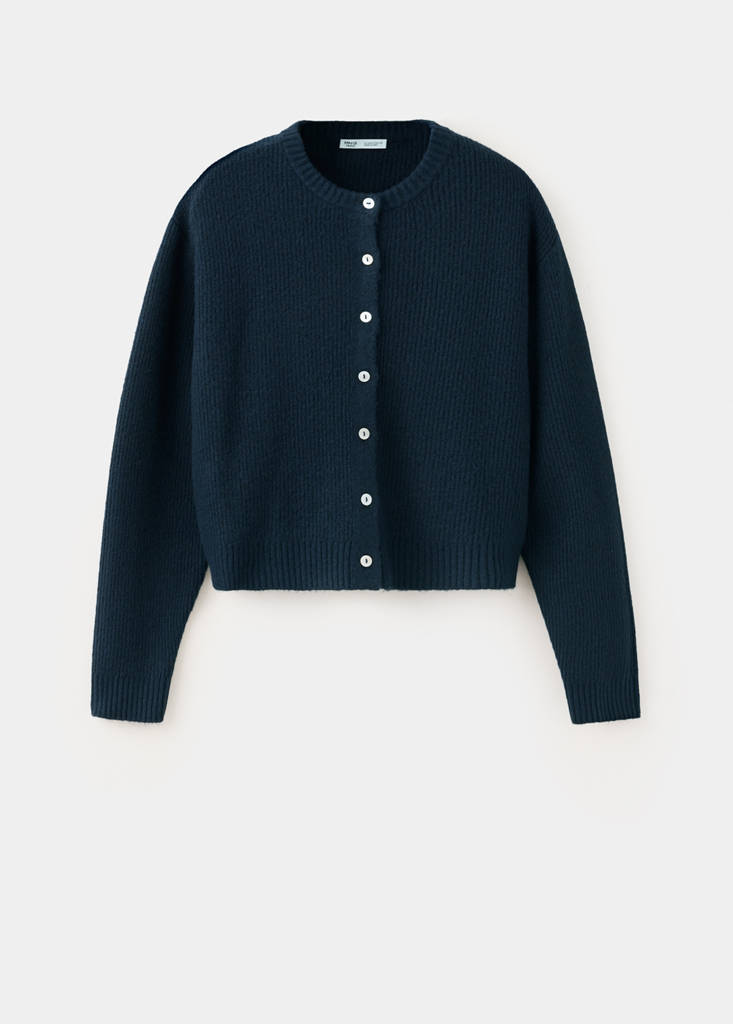 Ribbed buttoned cardigan — Navy
