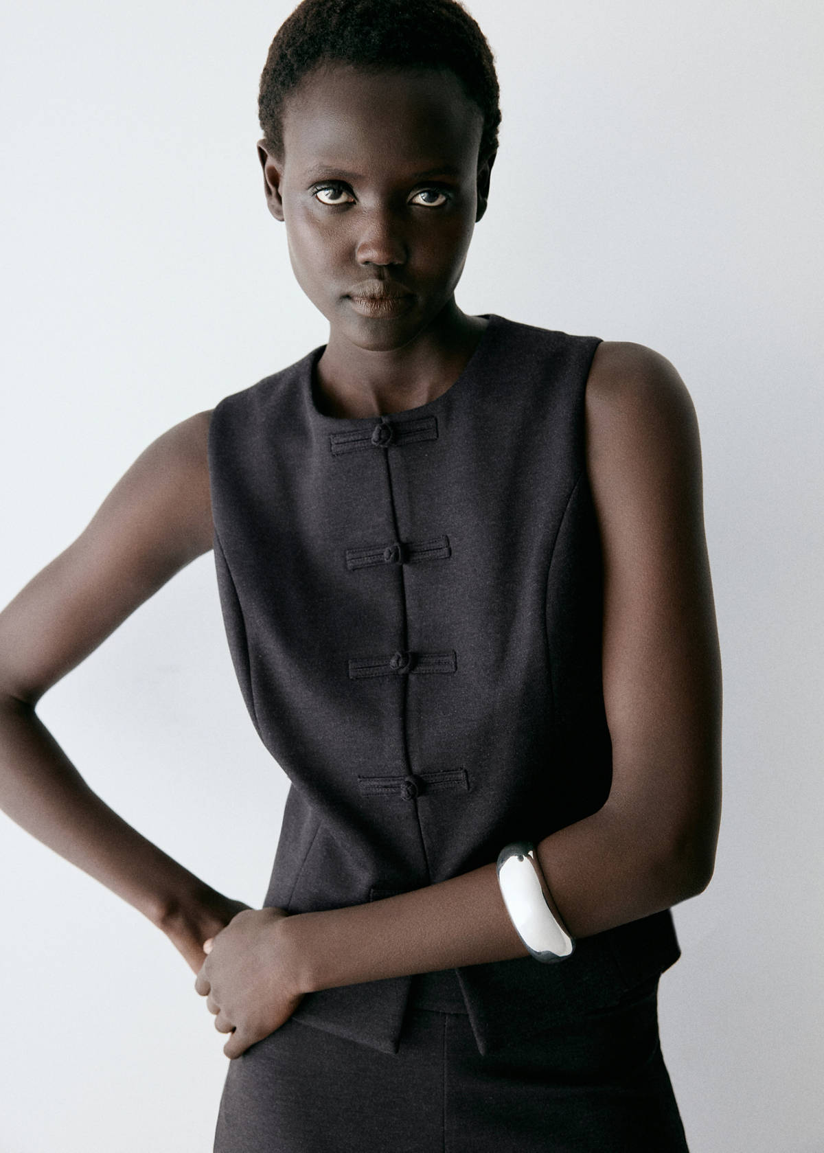 Waistcoat with frogging detail and seam detailing — Charcoal
