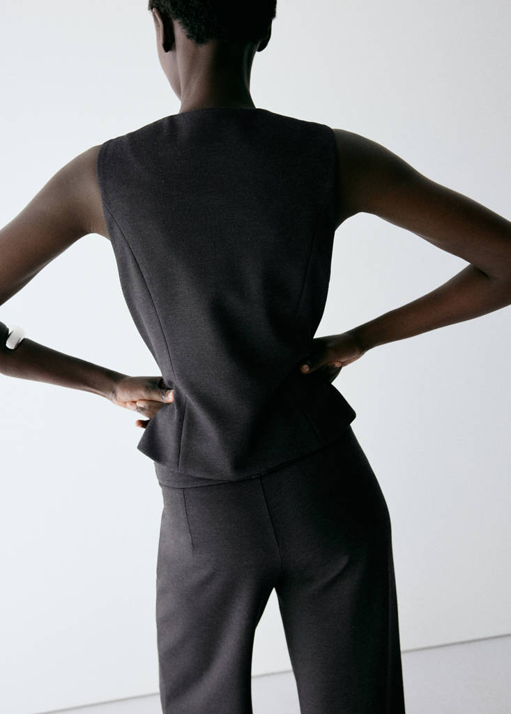 Waistcoat with frogging detail and seam detailing — Charcoal