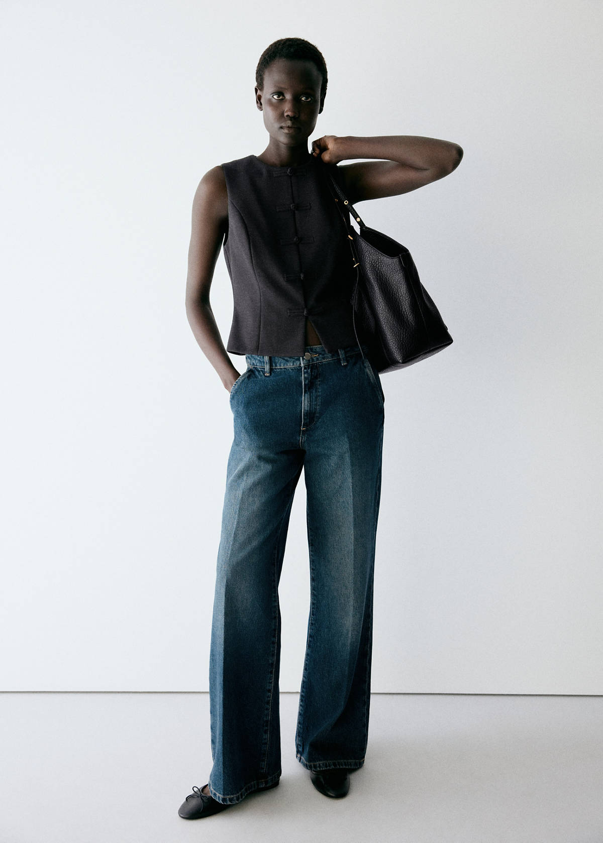 Waistcoat with frogging detail and seam detailing — Charcoal