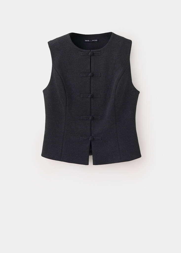Waistcoat with frogging detail and seam detailing — Charcoal